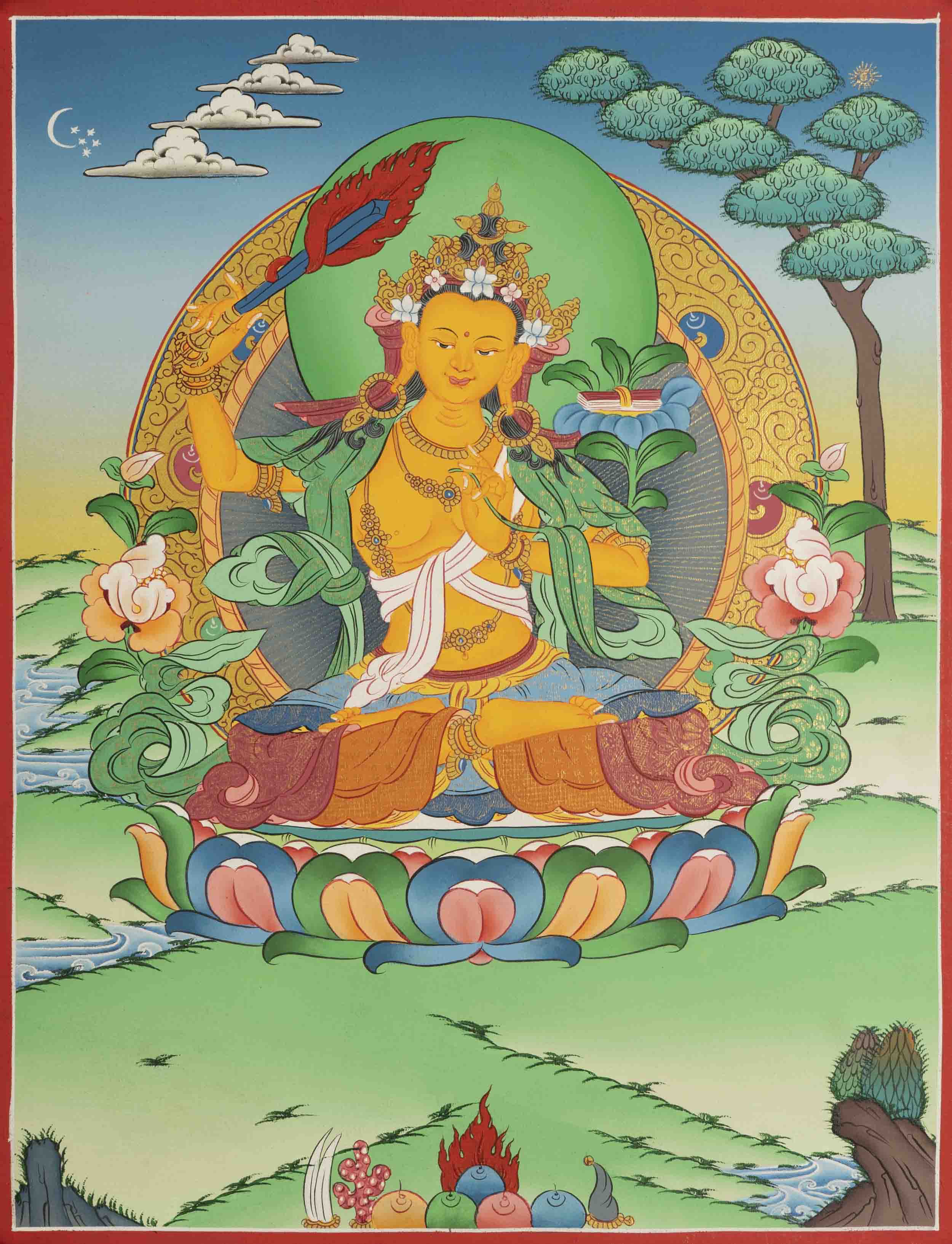 Manjushree Bodhisattva Thangka | Traditional Buddhist Art Of Deity Of Wisdom